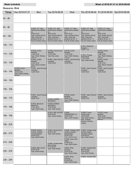 Week schedule Week of 2016-07-31 to 2016-08