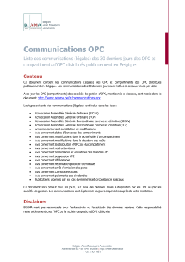 Communications OPC - BEAMA - Belgian Asset Managers Association