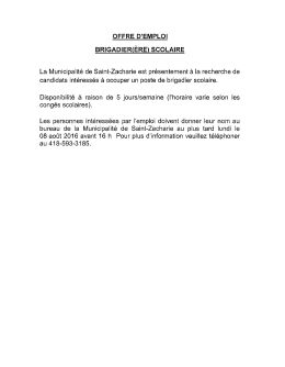 offre d`emploi / brigadier(&egrave;re) scolaire - Municipalit&eacute; de Saint