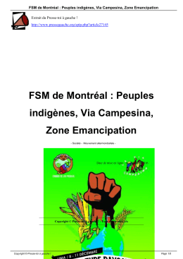 FSM de Montréal : Peuples indigènes, Via Campesina, Zone