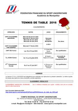 Circulaire Tennis de Table - COMITE REGIONAL DU SPORT