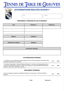 Autorisations Adultes du TTG 2016/2017