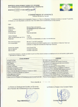 Communiqu&eacute; d`annonce de l`&eacute;mission des Bons du Tr&eacute;sor