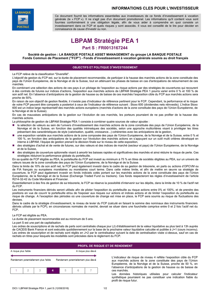 Dici Prospectus Simplifie La Banque Postale Asset Management