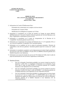 1) Informations du Comité d`Établissement Paris :
