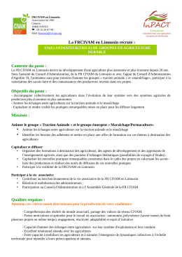 La FRCIVAM en Limousin recrute : Contexte du poste : Objectifs du
