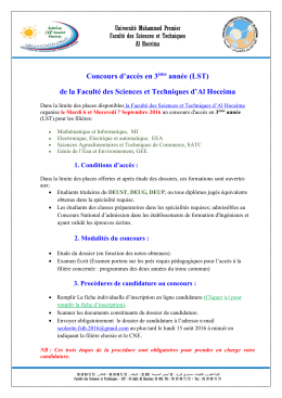 Concours d`accès en 3ème année (LST) de la Faculté des