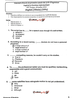 Page 1 * * * º * = * = Concours. Faccesſen première année du cycle