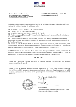 Arr&ecirc;t&eacute; modificatif du 28.07.2016 - Direccte Centre