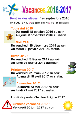 calendrier vacances 2016-2017