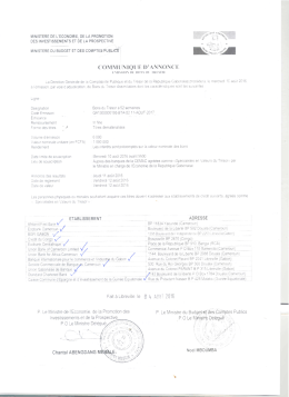 Communiqu&eacute; d`annonce de l`&eacute;mission des Bons du Tr&eacute;sor