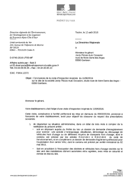 voir la lettre de conclusion - Inspection des Installations class&eacute;es