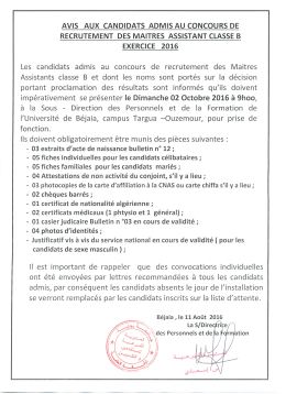 Avis aux candidats admis au concours de recrutement des Ma&icirc;tres