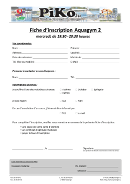 Aquagym 2 Fiche d`inscription