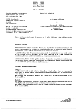 voir la lettre de conclusion - Inspection des Installations class&eacute;es