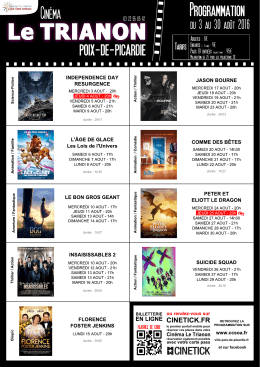 Cinéma Le Trianon - Programme du mois d`août 2016