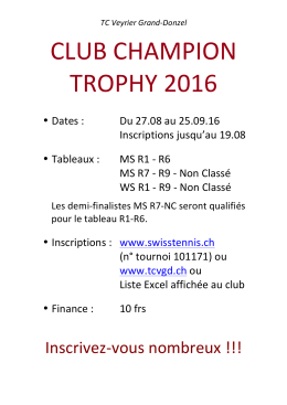 club champion trophy 2016 - Tennis Club Veyrier Grand