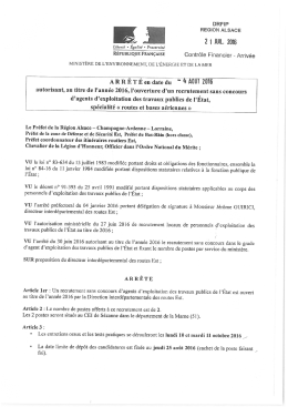 Arrêté d`ouverture du recrutement sans concours du 4 aout 2016