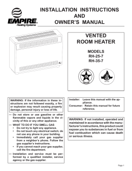VENTED ROOM HEATER INsTAllATION INsTRUCTIONs AND