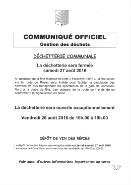 Fermeture de la déchetterie 27 août 2016