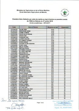 Première liste d`attente - Ecole Nationale d`Agriculture de Meknès