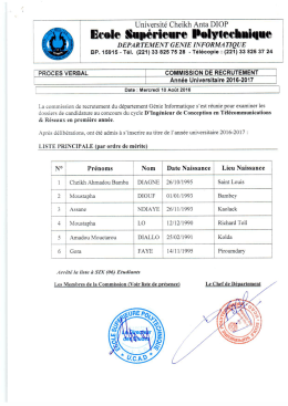 Liste principale et Liste d`attente DIC Télécoms et Réseaux