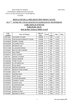 1ère liste d`attente - Portail de la Faculté des Sciences et