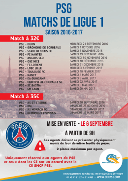 PSG Matchs de Ligue 1
