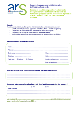 Dossier de candidature - Agences Régionales de Santé: Normandie