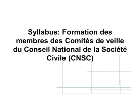 Syllabus: Formation des membres des Comités de