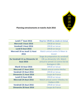 Planning entrainements et matchs Août 2016 Lundi 1 Aout 2016