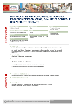 M2P PROCEDES PHYSICO-CHIMIQUES Spécialité PROCEDES