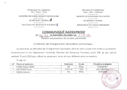 Portant convocation de certains personnels