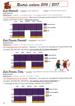 INFORMATIONS RENTRÉE SCOLAIRE 2016