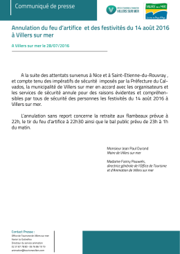 Annulation des festivit&eacute;s du 14 ao&ucirc;t &agrave; Villers sur mer