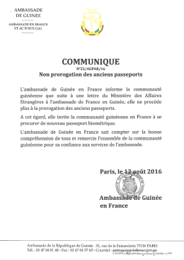 Voir le communiqué - Site Officiel de l`Ambassade de Guinée en