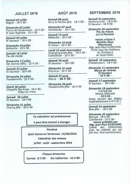 calendrier des messes juillet août septembre 2016