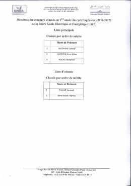 Liste Principale et d`attente des candidats retenus au