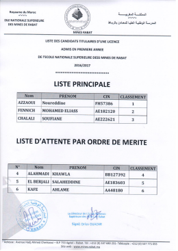 2.- Liste des Candidats Admis en 1ere Année de l`Ecole