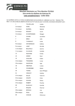 Liste compl&eacute;mentaire - Mention TB 2016