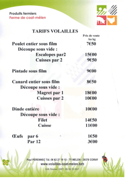 Télécharger les tarifs produits volaille