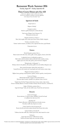 Bastille`s Restaurant Week Dinner Menu