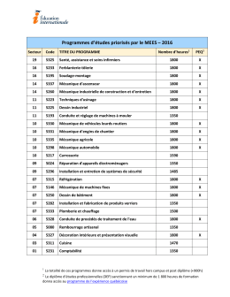 Programmes d`études priorisés par le MEES – 2016
