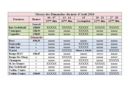 Horaire des messes dominicales d`Août 2016