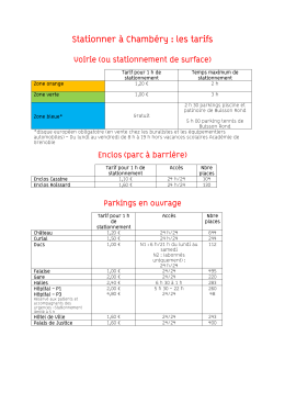 tarifs des différents stationnements