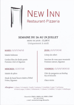 Page 1 NEW INN Restaurant-Pizzeria SEMAINE DU 26 AU 29