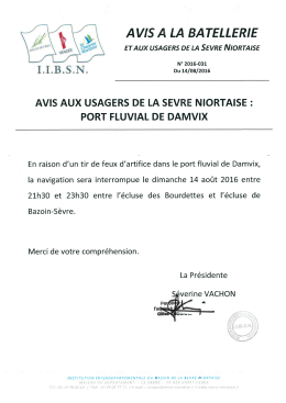Avis &agrave; la batellerie 2016-31 : &Eacute;v&eacute;nement Feux d`artifice