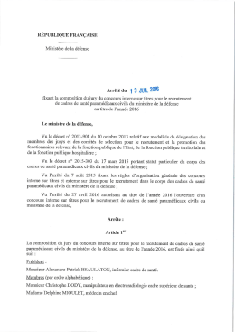 Page 1 RÉPUBLIQUE FRANÇAISE Ministère de la défense Arrêté