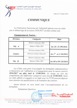 Communiqué - Démarrage saison 2016/2017