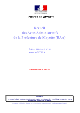 Recueil des Actes Administratifs de la Préfecture de Mayotte (RAA)